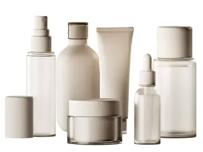 Cosmetics Minimal plain white bottles and jars collection 3D model