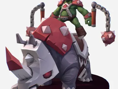 Goblin Rino Mount Handpaint Cartoon MMO Character Low-poly 3D model