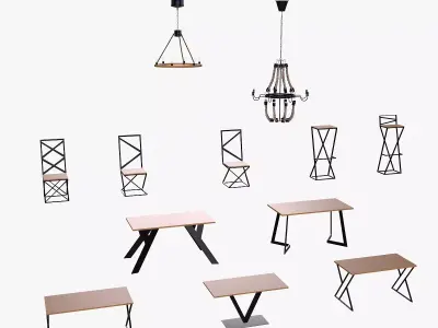Low poly furniture in loft style Low-poly 3D model