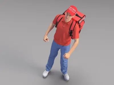 Delivery Man Wearing Donald Trump Cap Fur Rigged 3D model