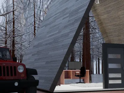 modern cottage in snow Free 3D model