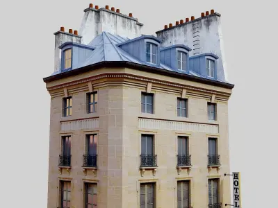 Parisian building with shop Low-poly 3D model