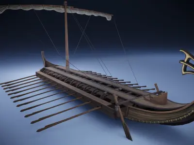 Bireme viking ship Low-poly 3D model