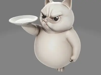 Chubby Angry Cat Holding Plate 3D model