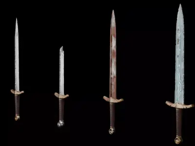 Broken and Rusted Ancient Swords Set 3D Model Low-poly 3D model