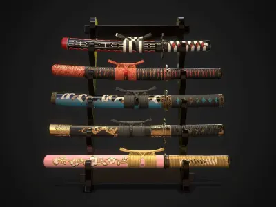Collection of japanese swords Low-poly 3D model