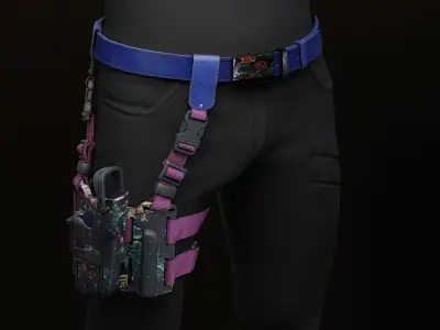 Gun Holster with Belt Low-poly 3D model