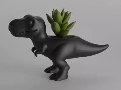Cute T-Rex Dinosaur Shaped Planter or Desk Organizer 3D print model