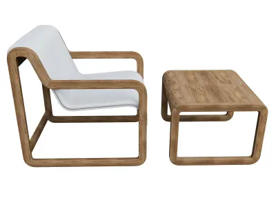 Wooden armchair with coffee table Low-poly 3D model