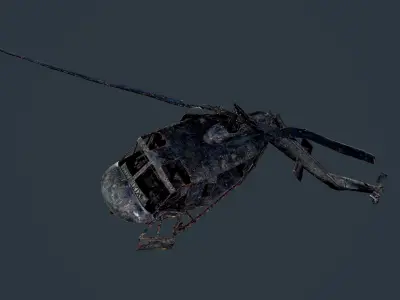 Wrecked Damaged UH1H Military Helicopter Game Ready Low-poly 3D model