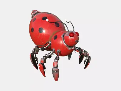 Cute Robot E09 Red Paint - SciFi Character Design Low-poly 3D model