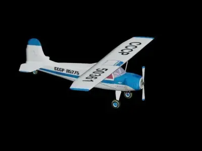 Yak-12 airplane flying Low-poly 3D model