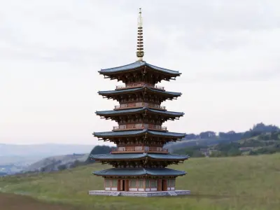 Japanese Modular Pagoda Low-poly 3D model