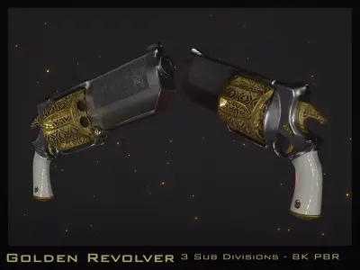 Golden Revolver Low-poly 3D model
