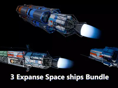 3 Expanse space ships bundle  Low-poly 3D model