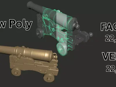 Low Poly Naval Cannon 3D Model Low-poly 3D model