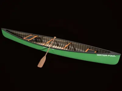 Game Ready Canoe with Paddle Low-poly 3D model