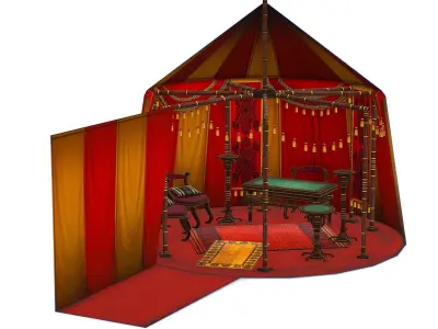 Ancient Historic Shater Military Tent Sheltering Control Room Low-poly 3D model