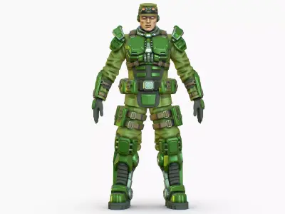 High Poly Man Military Heavy Armor Future Low-poly 3D model
