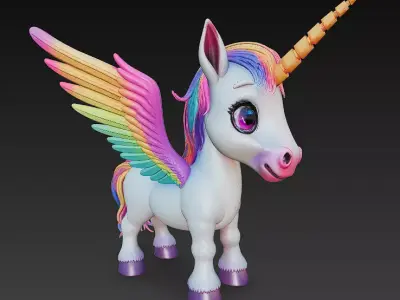 Unicorn Pony Rainbow Realistic 3D Model Basic - Low Poly Low-poly 3D model