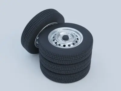 Kei Car Wheel with Tire Low-poly 3D model