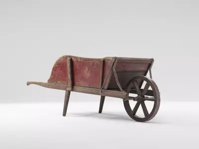 Antique wooden wheelbarrow Free low-poly 3D model