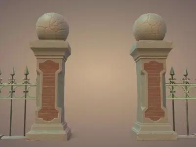 Graveyard Fences set Low-poly 3D model