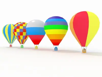 Hot Air Balloons Collection Slylized low-poly Low-poly 3D model