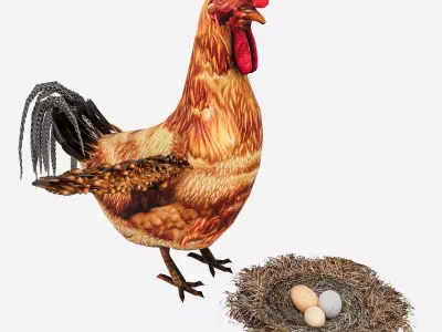 Chicken With Nest Low-poly 3D model