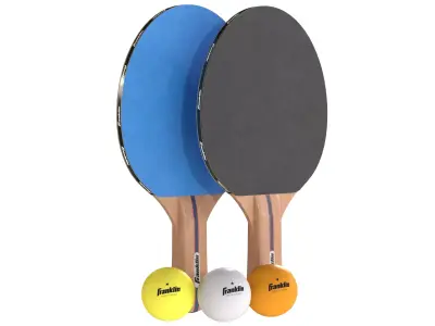 Table tennis paddle blue with balls Low-poly 3D model