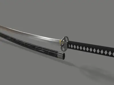 PBR Katana Japanese Sword Black Low-poly 3D model