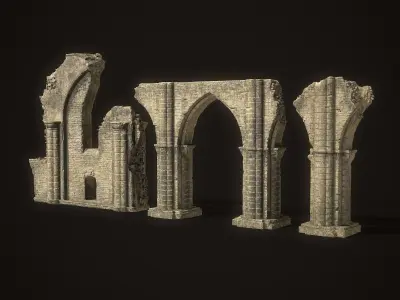 Ancient Cathedral Ruins Low-poly 3D model