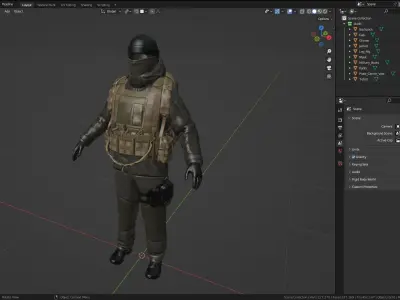 Female Military Winter Outfit  Low-poly 3D model