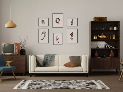 Furniture set desk and stool Low-poly 3D model