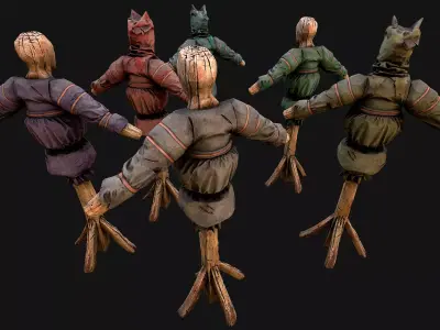 Medieval Wooden Punching Training Dummy Mannequin Low-poly 3D model