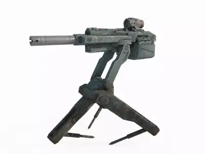 Future sci-fi unmanned intelligent machine gun guards 3D model