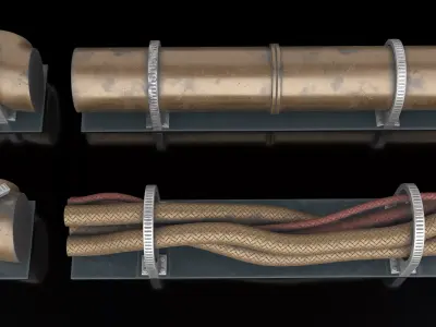 Sci-fi Ceiling Thick Pipes And Wires PBR 3D model