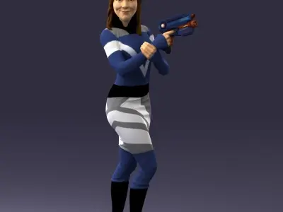 000381 SciFi Female Hero With Futuristic Blaster 3dp 3D print model