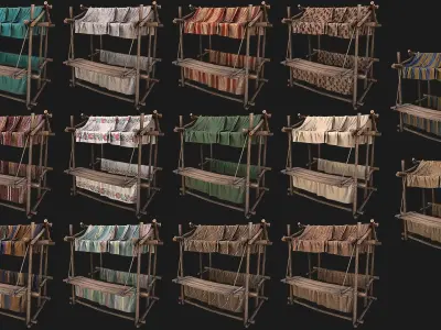 Large Market Stalls Tent Pack Low-poly 3D model