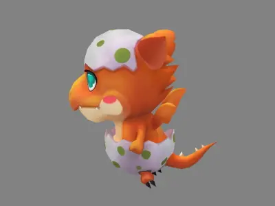 Cartoon New born Dragon - Fire Dragon Low-poly 3D model