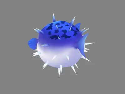 Cartoon blue pufferfish Low-poly 3D model