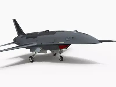 Tactical Stealth Jet with Landing Gear Deployed Grey Rigged 3D model