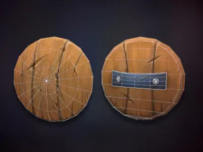 Wooden Shield and Sword Low-poly 3D model