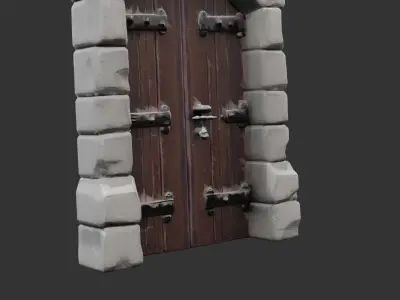 Castle Dungeon Door with Iron Hinges Low-poly 3D model
