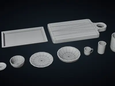 Dishes Tray Cutting Board - Stylized Kitchen Pack - Part 5 Low-poly 3D model