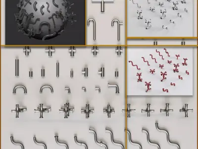 55 Hard Surface Pipes Kitbash And IMM Brush Low-poly 3D model
