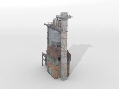 Old concrete mixing plant Low-poly 3D model