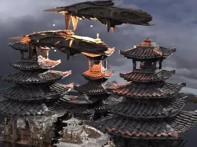 General Warlord Temples with Air ships 2 3D model