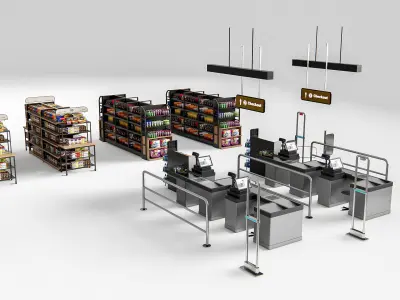 Supermarket Shop Store Elements checkout 1 3D model