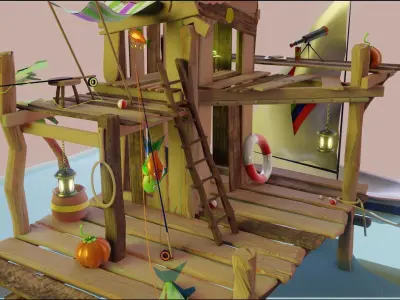 Fishing Shack Scene 3D model